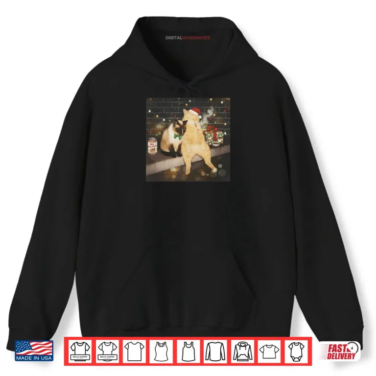 Hoodie Christmas Smoking Cat Funny Candy Cane Cat Santa Meme Animal Shirt