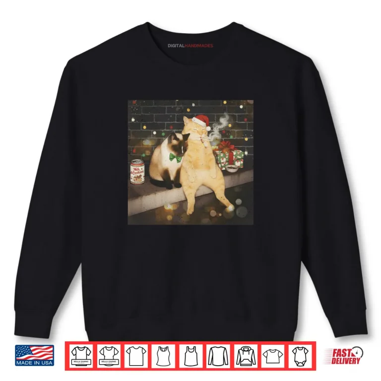 Sweatshirt Christmas Smoking Cat Funny Candy Cane Cat Santa Meme Animal Shirt
